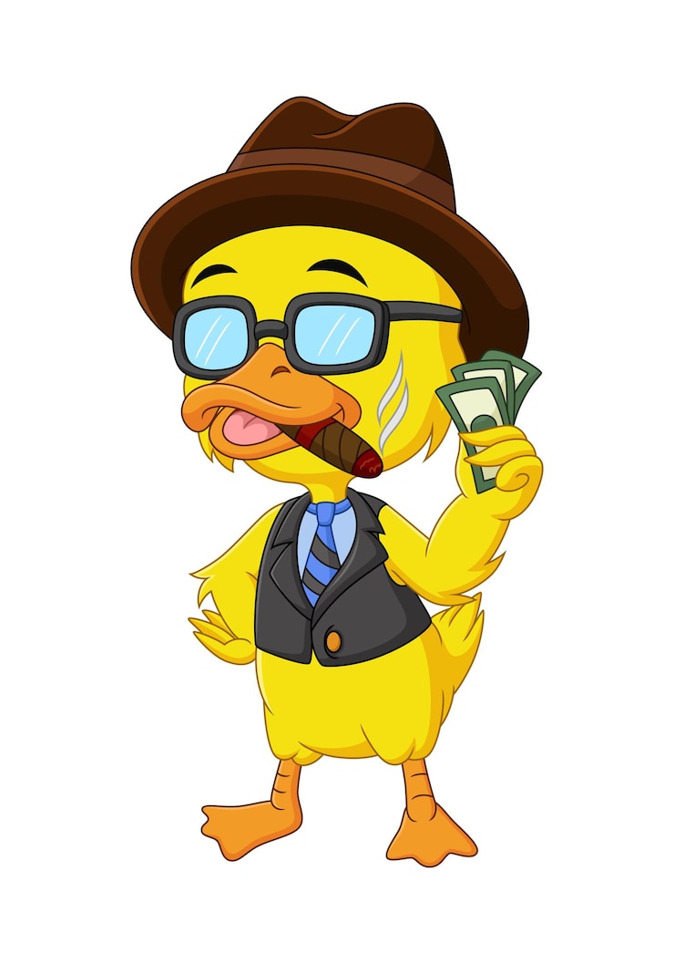 Vecteur canard homme riche de dessin animé tenant de l'argent