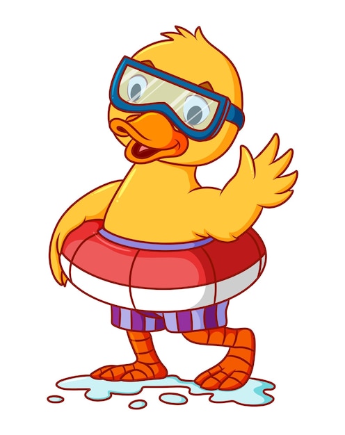 Le Canard Utilise Le Pneu De Natation Et Les Lunettes D'illustration