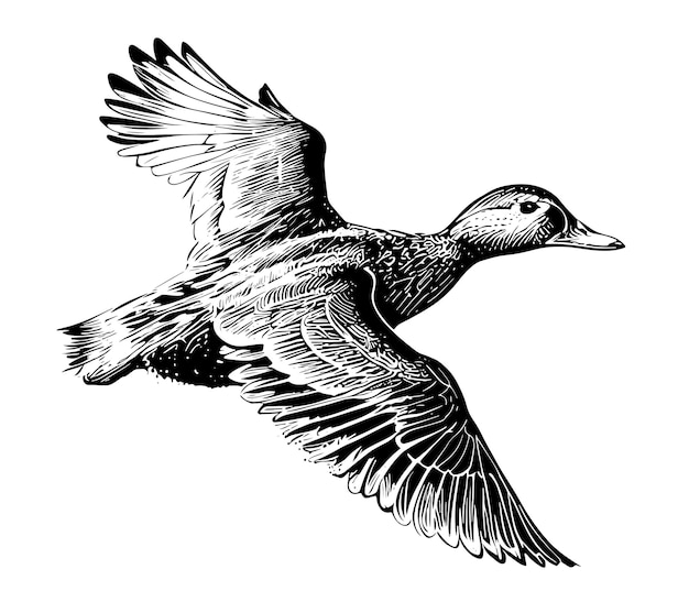 Canard volant croquis peint vector illustration chasse aux oiseaux