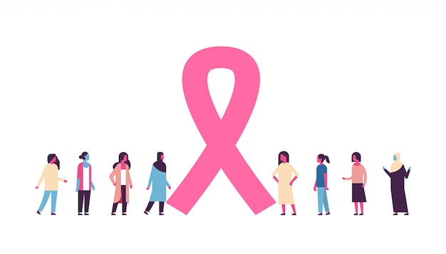 Cancer Du Sein Jour Mélange Race Femme Groupe Maladie Prévention Prévention Bannière