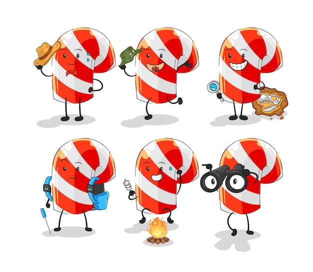 Candy Cane Aventure Groupe Personnage Dessin Animé Mascotte Vecteur