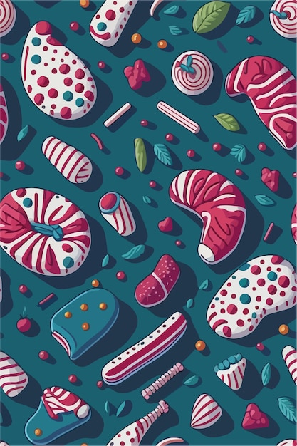 Vecteur candy creations pattern vectoriel d'anniversaire et de dessin animé