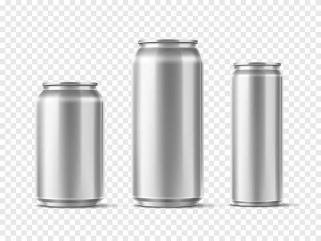 Canettes De Boisson En étain Bocaux En Aluminium Réalistes Emballage 3d Pour Bière, Soda Et Boissons Gazeuses énergétiques Bouteille De Soda Disposition De Conteneur En Acier Vierge Différentes Tailles Ensemble De Paquets Vectoriels