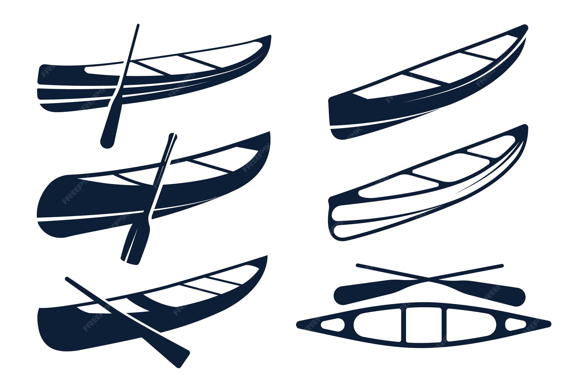 Canoë Clip Art Set Couleur Noire Avec Vecteur Premium Vecteur Premium