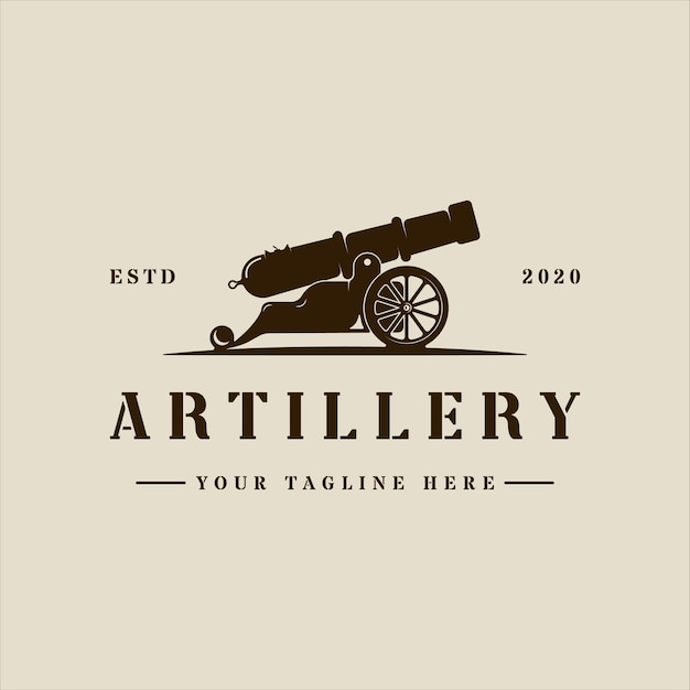 Canon Ou Artillerie Logo Vintage Vector Illustration Modèle Icône Graphisme Pistolet Ou Arme Signe Ou Symbole Pour équipement Militaire