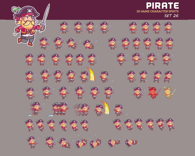 Capitaine Pirate Cartoon Jeu Caractère Animation Sprite