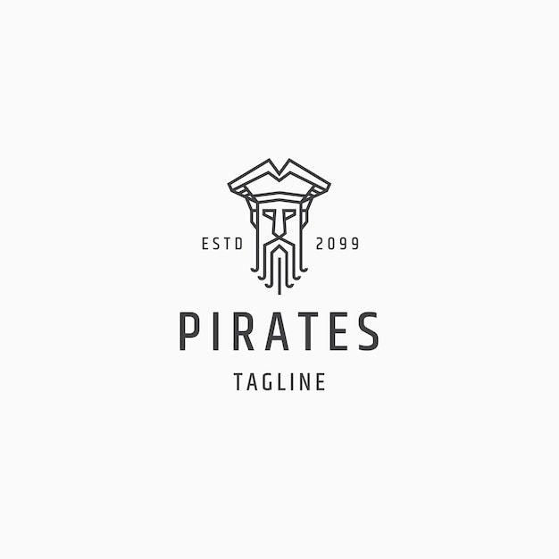 Capitaine Pirate Dessin Au Trait Logo Icône Modèle De Conception Vecteur Plat