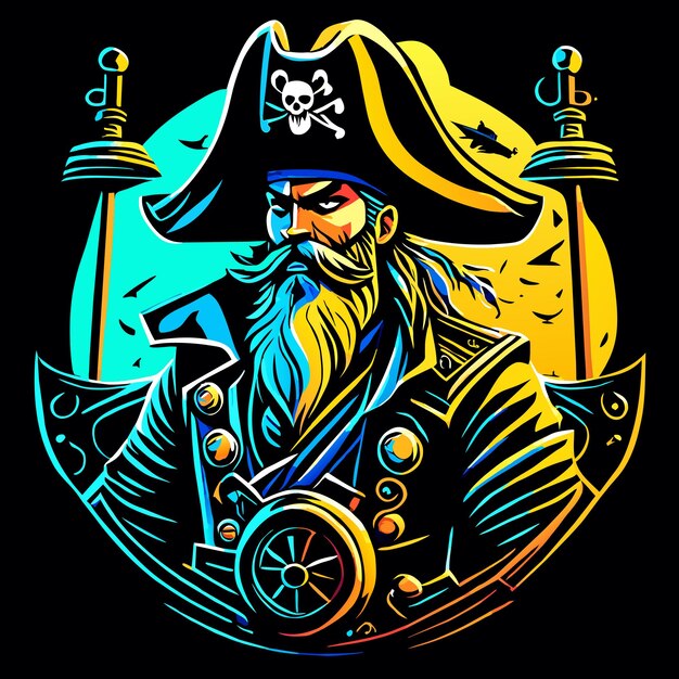 Vecteur capitaine pirate de dessins animés en vecteur de haute qualité