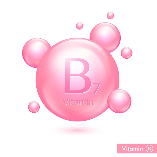 Capsule De Vitamine B7 Icône Vectorielle Pour La Santé Complexe De Pilules Brillantes Roses