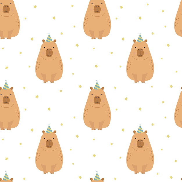 Capybara Assis Dans Un Modèle Sans Couture De Chapeau De Fête