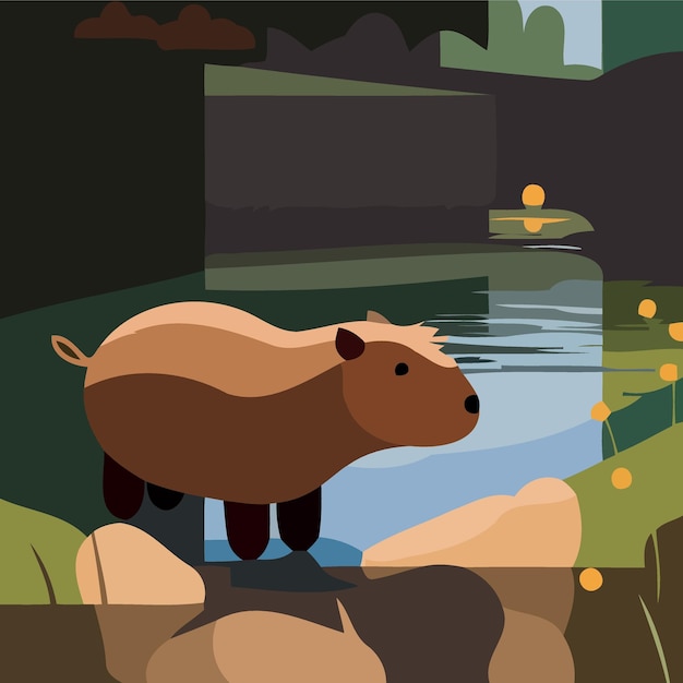 Capybara Dans Un Paysage Naturel Aquatique