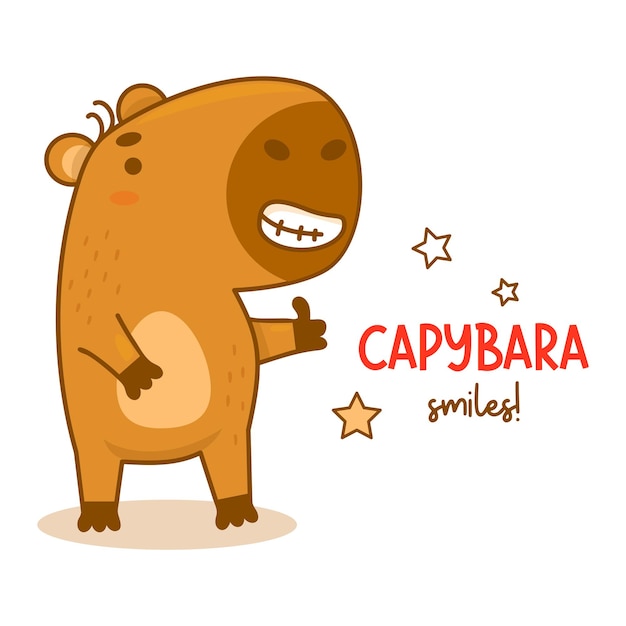 Vecteur capybara souriant mignon personnage animal drôle rongeur pour cartes collection de dessins imprimés pour enfants