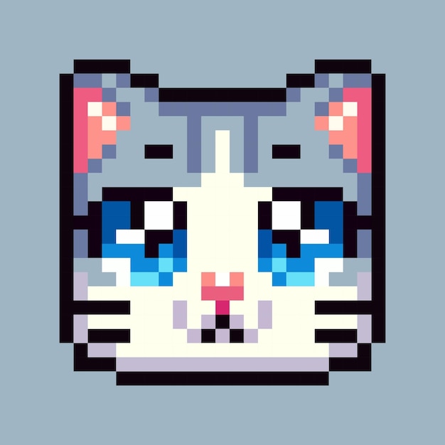 Vecteur cara de gato gris et le pixel art