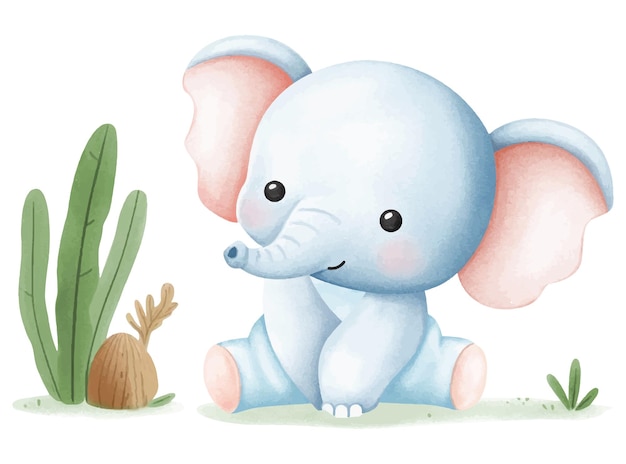 Caractère d'animal d'éléphant mignon à l'aquarelle