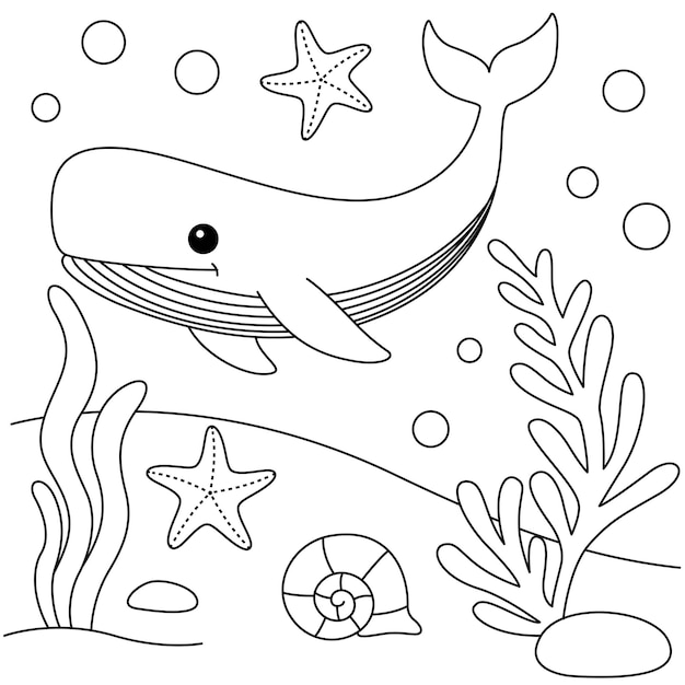 Vecteur caractère de dessin animé de la baleine spermatozoïde kawaii à colorier illustration vectorielle