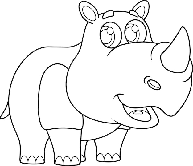 Caractère De Dessin Animé De Bébé Rhinocéros Dessiné à La Main Par Vecteur