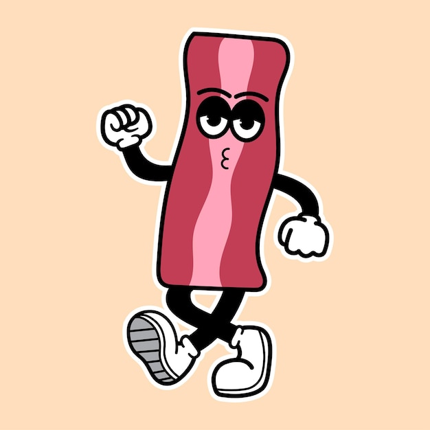 Vecteur caractère de dessin animé mignon d'un morceau de bacon illustration vectorielle