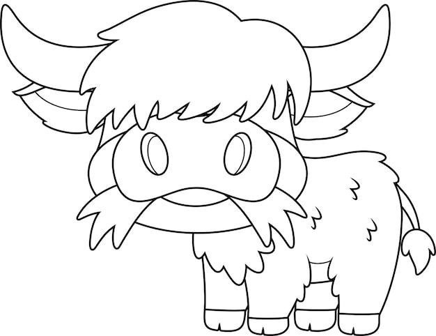 Vecteur caractère de dessin animé de la vache de highlands qui mange de l'herbe
