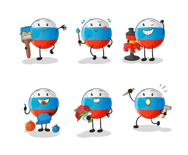 Vecteur caractère du groupe d'artistes du drapeau de la russie. vecteur de mascotte de dessin animé