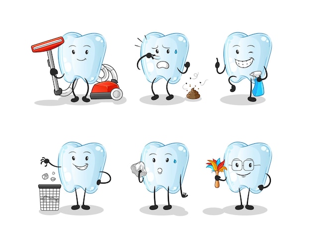 Caractère Du Groupe De Nettoyage Des Dents. Vecteur De Mascotte De Dessin Animé