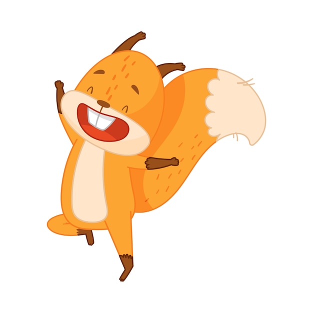 Caractère d'écureuil orange drôle avec une queue bouclée sautant avec l'illustration vectorielle de joie
