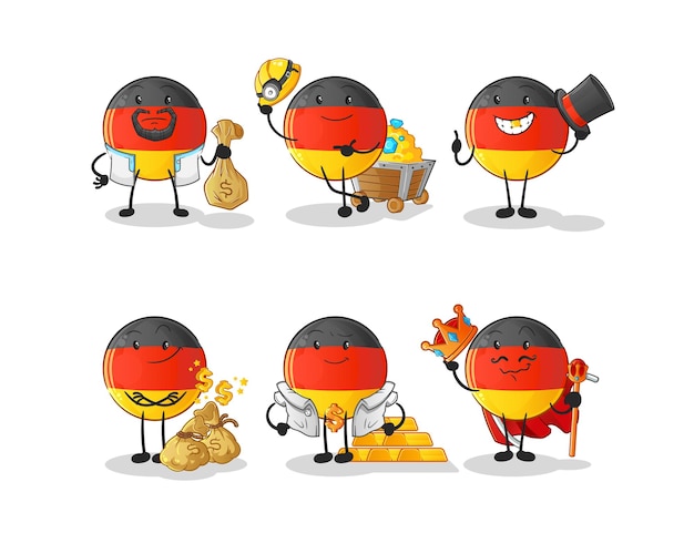 Caractère De Groupe Riche Du Drapeau Allemand. Vecteur De Mascotte De Dessin Animé