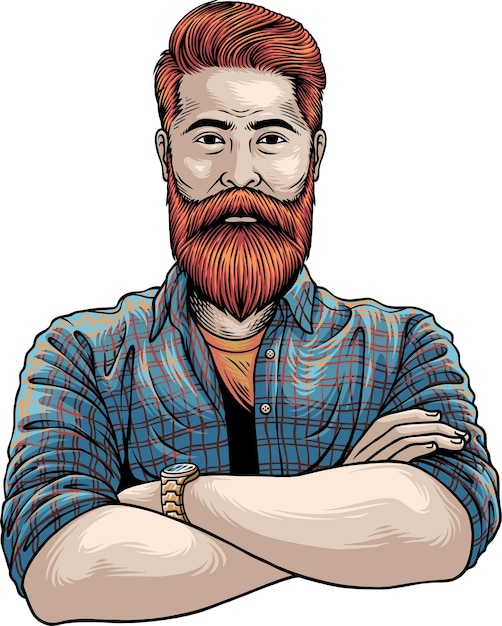 Vecteur caractère homme barbe pour salon de coiffure charpentier