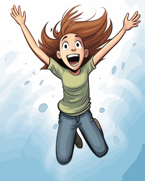 Vecteur caractère de jeune femme heureuse sautant de joie illustration vectorielle