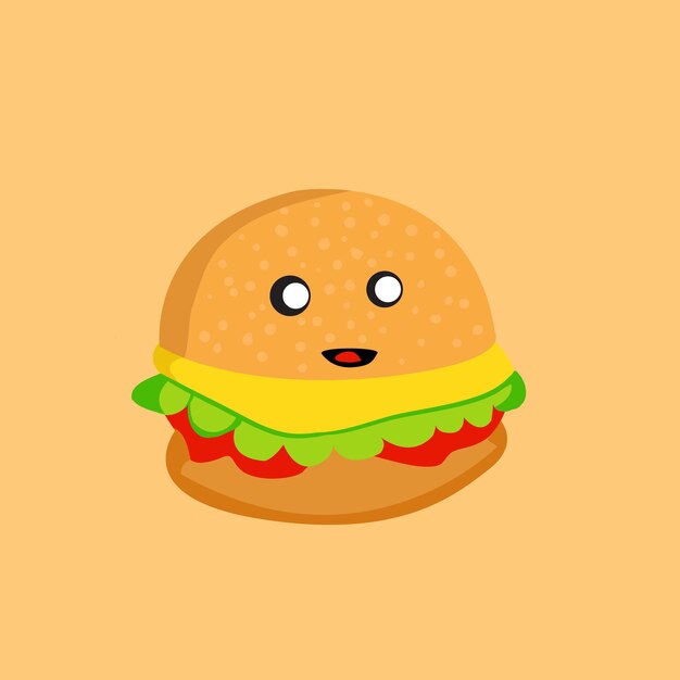 Caractère Kawaii D'illustration Vectorielle D'un Hamburger