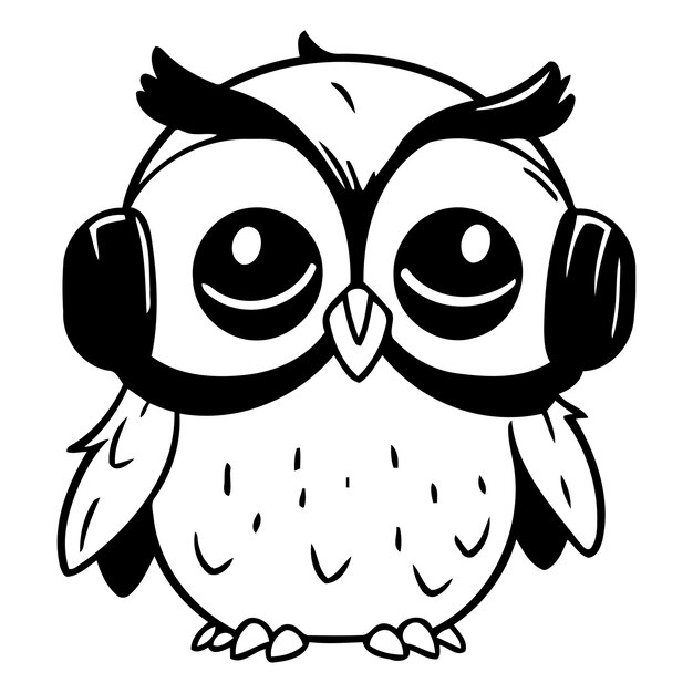 Vecteur caractère de mascotte de dessin animé owl avec des écouteurs illustration vectorielle