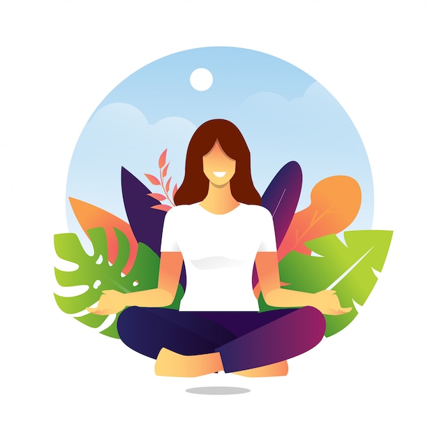 Caractère De Méditation Yoga Design Plat Pour La Page De Destination