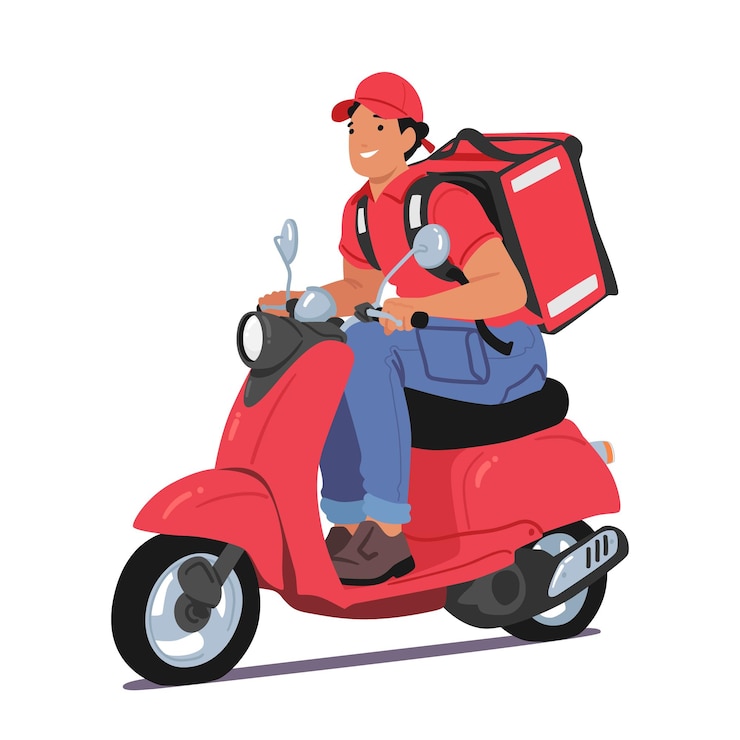 Vecteur caractère de messagerie efficace sur un scooter agile naviguant rapidement dans le trafic pour livrer des colis rapidement assurant un service rapide et fiable illustration vectorielle de personnes de dessin animé
