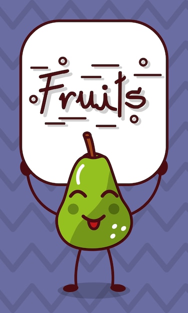 Caractère Mignon Kawaii Poire Tenant Des Fruits Signe