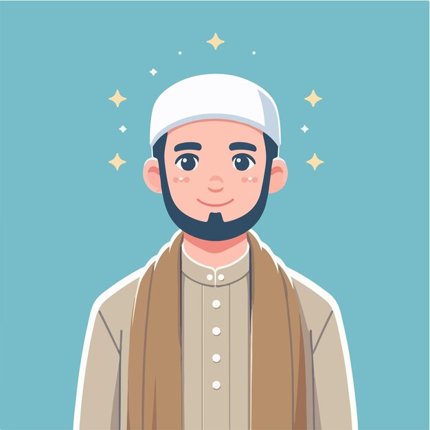 Caractère musulman masculin vectoriel avec un style de conception plat qui est simple et minimaliste