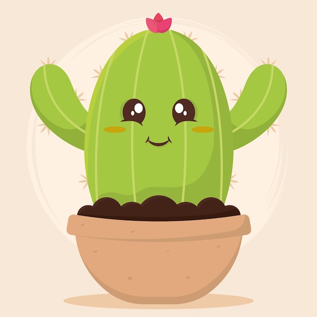 Caractère de plante d'intérieur de cactus mignon isolé illustration vectorielle