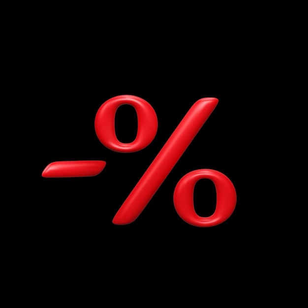 Caractère de pourcentage 3D Signe de pourcentage rouge sur fond noir Illustration vectorielle