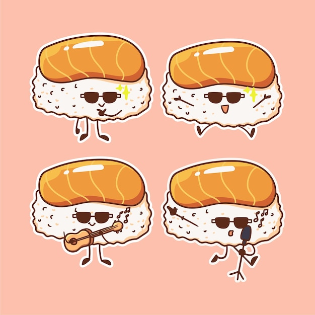 Vecteur caractère de sushi mignon et kawaii