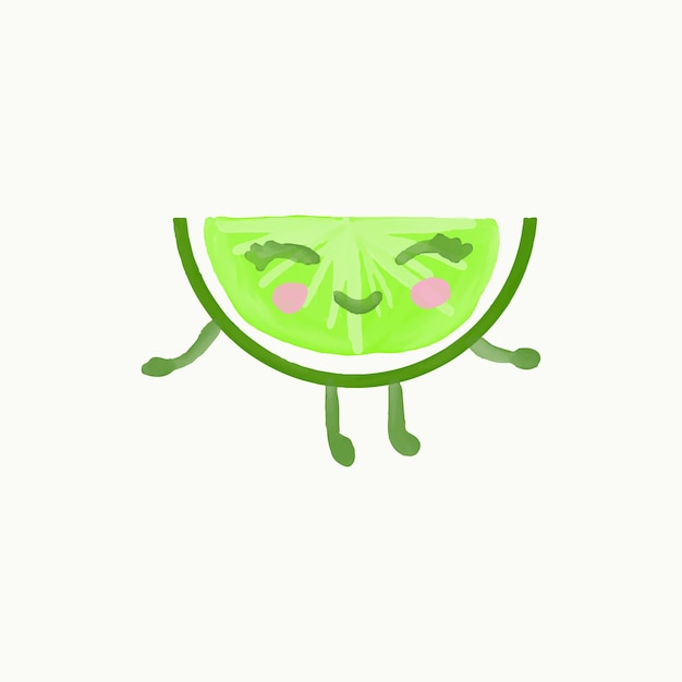 Vecteur caractère vert avec des émotions heureuses visage sourire yeux bras et jambes tranche d'agrumes d'un homme avec une expression joyeuse fruits emoji vector illustration plate