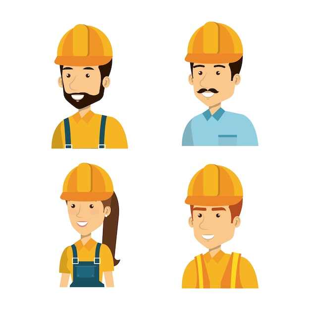 Vecteur caractères avatars de groupe de constructeurs