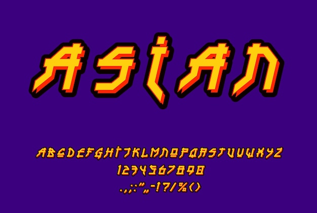 Vecteur les caractères hiéroglyphiques asiatiques sont des caractères japonais ou un alphabet rétro pour les jeux d'arcade.