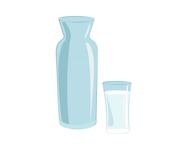 Carafe en verre et un verre d'eau. Illustration vectorielle plane