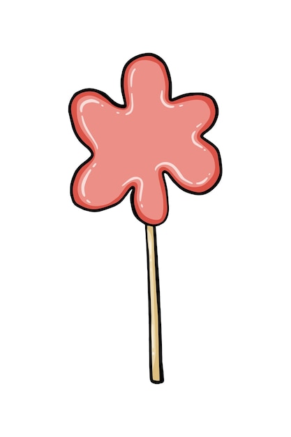 Caramel Sucré Sur Un Bâton En Forme De Fleur Douceur Malbouffe Confiserie Doodle Dessin Animé à Colorier Linéaire