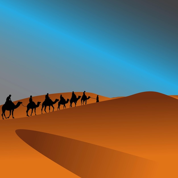 Caravane De Chameaux Arabes Dans L'illustration Du Paysage Désertique
