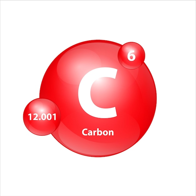 Carbone (c) Icône Structure élément Chimique Forme Ronde Cercle Rouge Facilement Signer Avec Le Numéro Atomique.