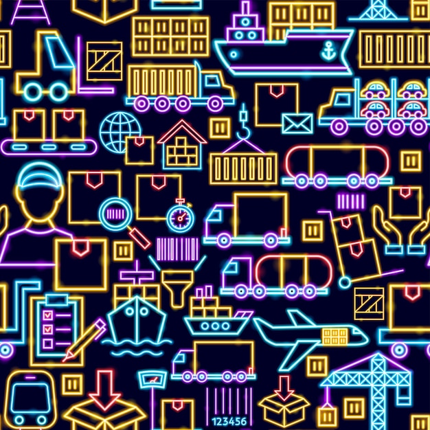 Cargo Seamless Neon Pattern Vector Illustration De La Promotion Des Transports