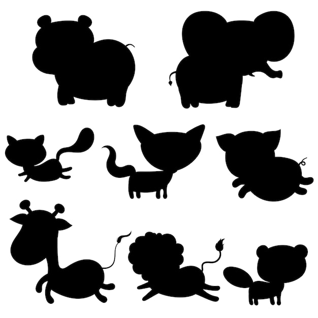 Vecteur caricature d'animaux dans le style de la silhouette