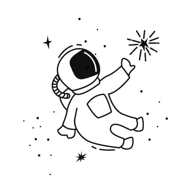 Caricature D'astronaute Dans L'univers Touchant Les étoiles. Illustration Vectorielle