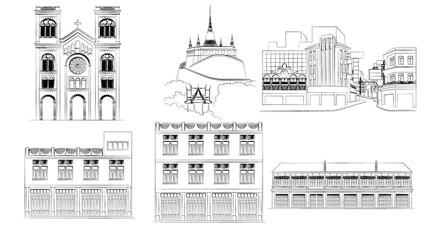 Caricature De Bâtiment D'art En Ligne