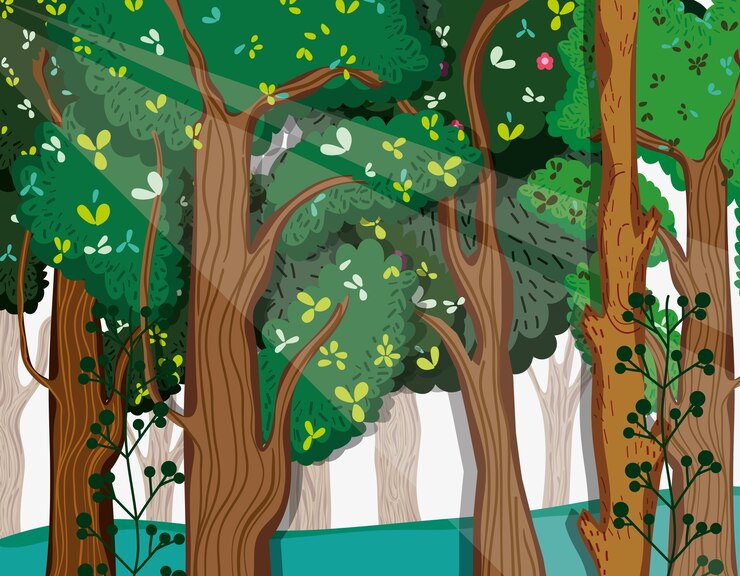 Vecteur caricature de beaux paysages forestiers