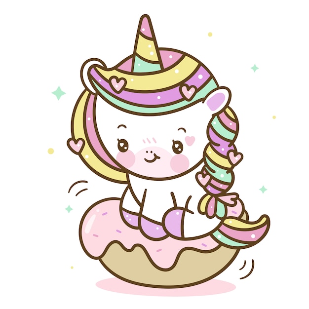 Caricature De Beignet Licorne Kawaii